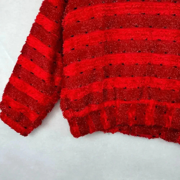 Vtg Ugly Sweater Red Bomber Jacket Full Zip Christmas Fluffy Cozy Oversized Sz L - Picture 8 of 10